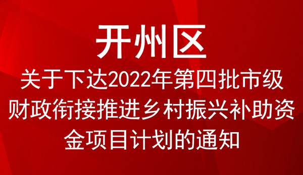 開州區(qū)2022年第四批市級財政銜接推進(jìn)鄉(xiāng)村振興補(bǔ)助資金