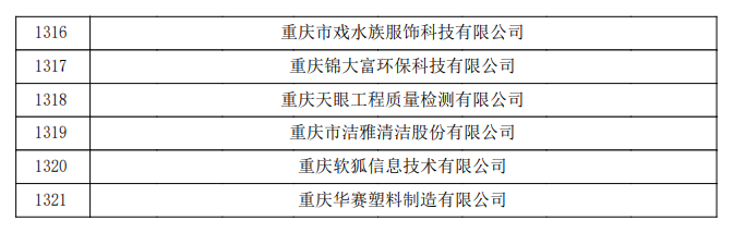 重慶市認定機構(gòu)2023年認定報備的第二批高新技術(shù)企業(yè)備案公示名單2