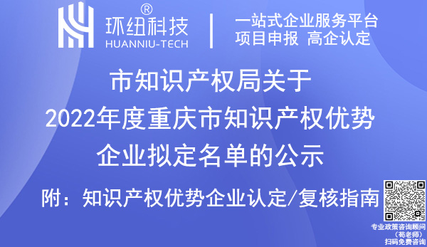 2022年度重慶市知識產權優勢企業認定名單