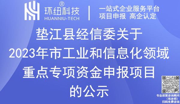 墊江縣2023年市工業和信息化領域重點專項資金申報