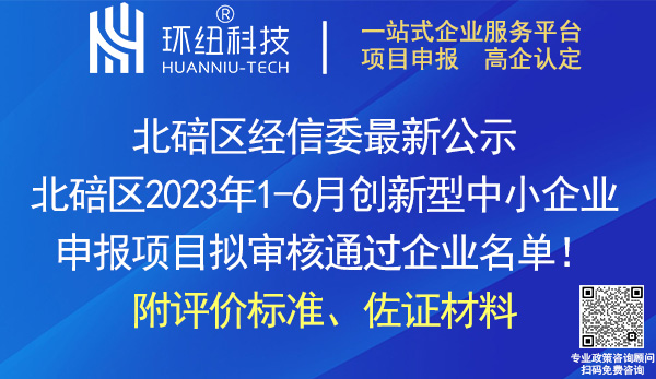 北碚區(qū)2023年1-6月創(chuàng)新型中小企業(yè)名單